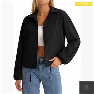 Cropped Bomber Jacket with Adjustable Waist and Pockets